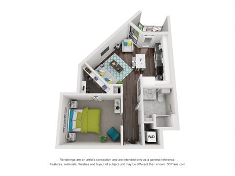 Floor plan for 1 bed, 1 bath, 685 sqft